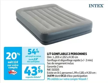 Intex - Lit Gonflable 2 Personnes offre à 43,99€ sur Auchan Hypermarché