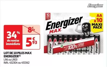 Energizer - Lot De 10 Piles Max offre à 5,93€ sur Auchan Hypermarché