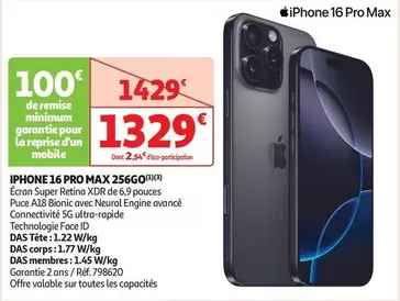 Écran - Iphone 16 Pro Max 256go offre à 1329€ sur Auchan Hypermarché