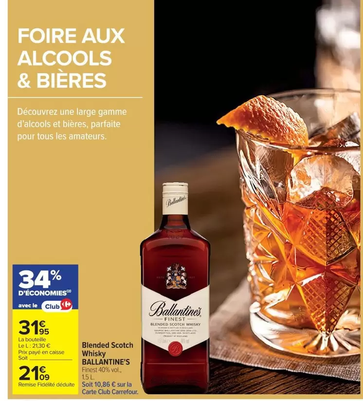 Ballantine's - Blended Scotch Whisky offre à 31,95€ sur Cora