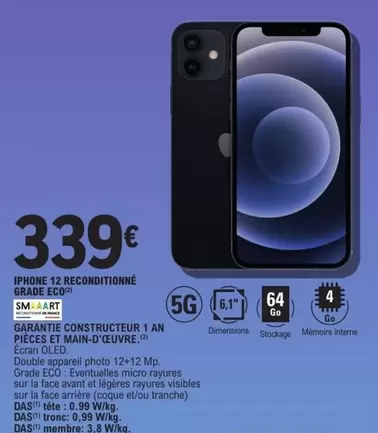 Iphone 12 Reconditionné Grade Eco offre à 339€ sur E.Leclerc Espace Culturel