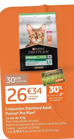 Purina - Croquettes Sterilised Adult  Pro Plan offre à 30,99€ sur Jardiland