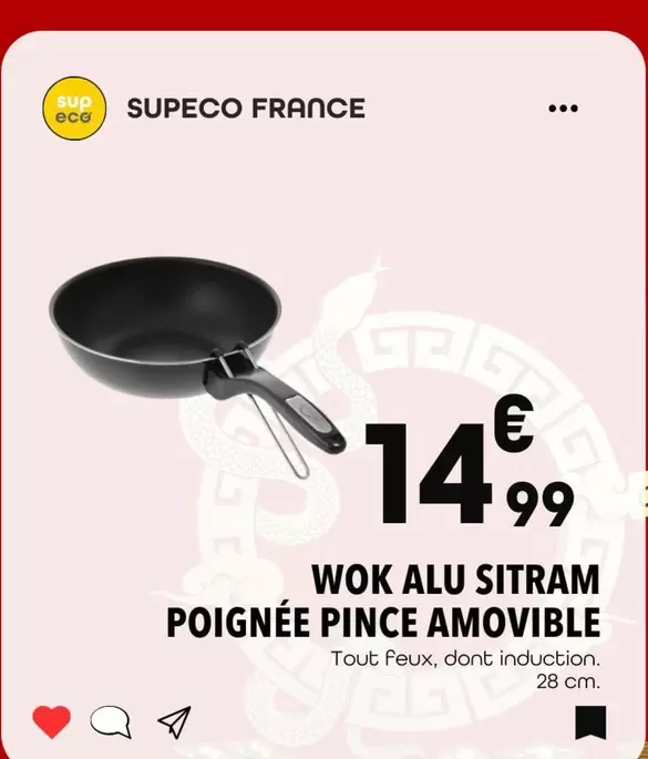 Sitram - Wok Alu  Poignee Pince Amovible offre à 14,99€ sur Supeco