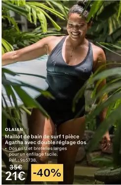 U - Olaian Maillot De Bain De Surf 1 Pièce Agatha Avec Double Régiage Dos offre à 21€ sur Decathlon