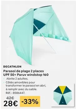 Decathlon - Parasol De Plage 2 Places UPF 50+ Paruv Windstop 160 offre à 28€ sur Decathlon