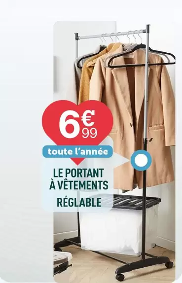 Le Portant À Vétements Réglable offre à 6,99€ sur Centrakor