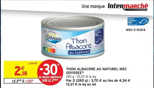 Odyssée - Thon Albacore Au Naturel Msc offre à 2,18€ sur Intermarché Contact