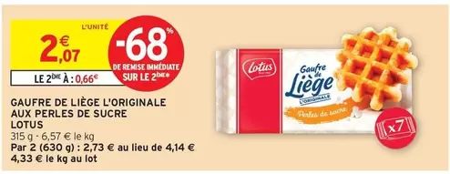 Lotus - Gaufre De Liege L'Originale Aux Perles De Sucre offre à 2,07€ sur Intermarché Contact