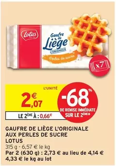 Lotus - Gaufre De Liege L'Originale Aux Perles De Sucre offre à 2,07€ sur Intermarché