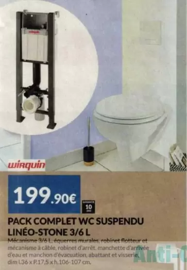 Wirquin - Pack Complet WC Suspendu Linéo-Stone 3/6 L offre à 199,9€ sur Les Briconautes