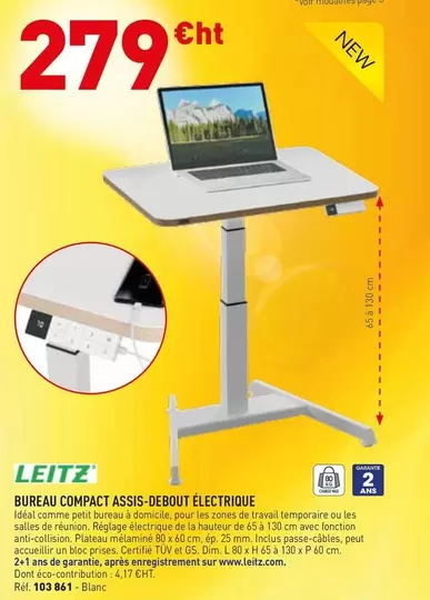 Leitz - Bureau Compact Assis-debout Électrique offre à 279€ sur Hyperburo