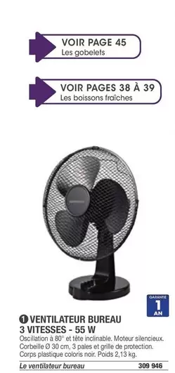 Ventilateur Bureau 3 Vitesses - 55 W offre sur Hyperburo