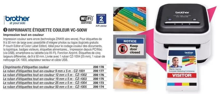 Brother - Imprimante Etiquette Cooleur Vc-500w offre sur Hyperburo