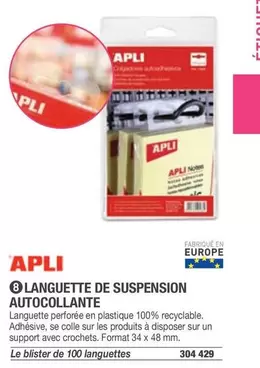 Apli - Lanquette De Suspension Autocollante offre sur Hyperburo