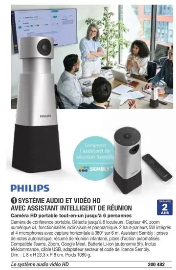 Philips - Systeme Audio Et Video Hd Avec Assistanti Intelligent De Réunion offre sur Hyperburo