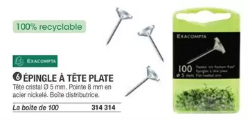 Exacompta - Épingle À Tête Plate offre sur Hyperburo