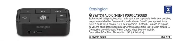 Kensington - Switch Auto 3-en-1 Pour Casques offre à 20,72€ sur Hyperburo