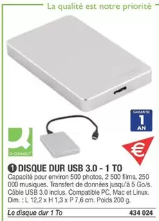 Q-Connect - Disque Dur Usb 3.0 - 1 To offre sur Hyperburo