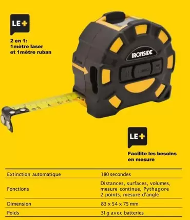 Ironside - Mesure Laser Rouge 2 En 1 5 M/20 M offre sur Tout faire matériaux