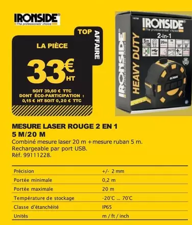 Ironside - Mesure Laser Rouge 2 En 1 5 M/20 M offre à 33€ sur Tout faire matériaux