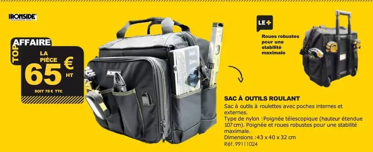 Ironside - Sac À Outils Roulant  offre à 65€ sur Tout faire matériaux