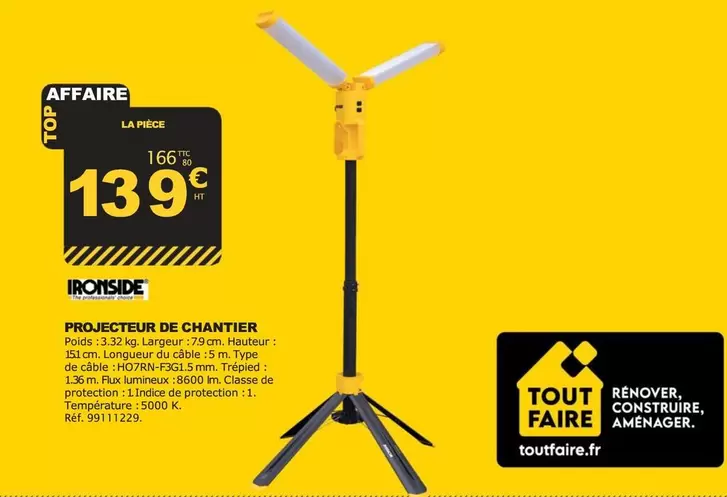 Ironside - Projecteur De Chantier offre à 139€ sur Tout faire matériaux