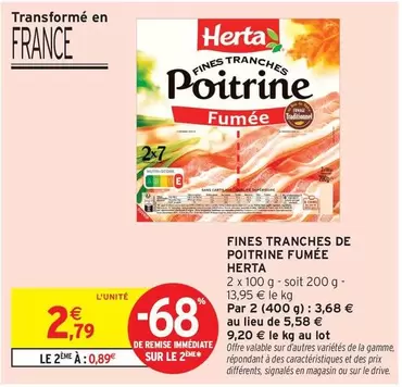 Herta - Fines Tranches De Poitrine Fumée offre à 2,79€ sur Intermarché Hyper