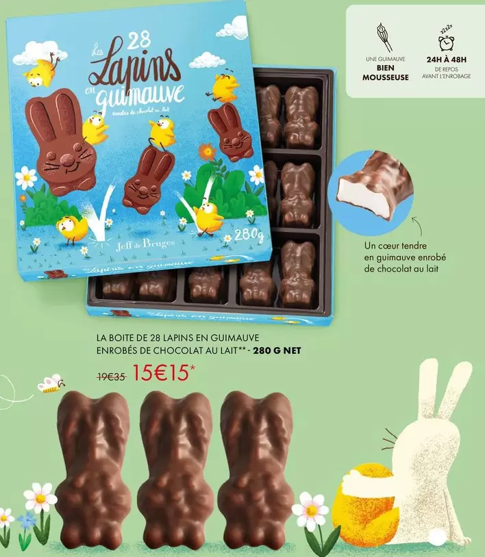 La Boîte De 28 Lapins En Guimauve Enrobés De Chocolat Au Lait offre à 15,15€ sur Jeff de Bruges