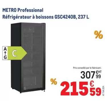 Metro - Professional Réfrigérateur A Boissons Gsc4240b, 237 L offre à 215,59€ sur Metro