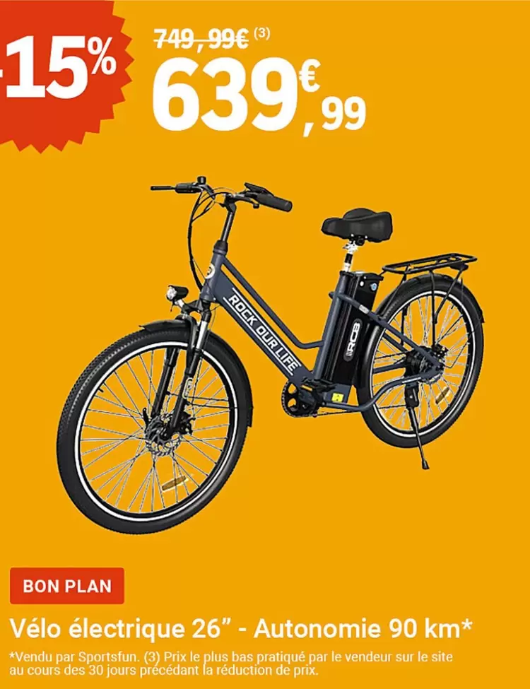 Vélo Électrique 26" offre à 639,99€ sur E.Leclerc Sports