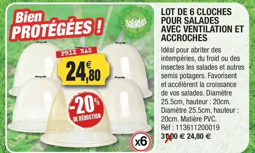 Lot De 6 Cloches Pour Salades Avec Ventilation Et Accroches offre à 24,8€ sur Outiror