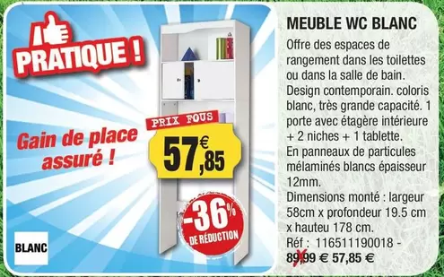 Meuble Wc Blanc offre à 57,85€ sur Outiror