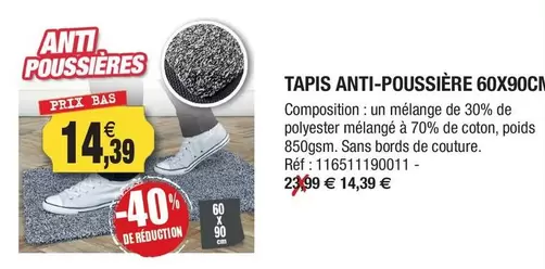 Tapis Anti-poussière 60x90cm offre à 14,39€ sur Outiror