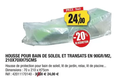 Housse Pour Bain De Soleil Et Transats En 90gr/m2, 210x70xh75cms offre à 24€ sur Outiror