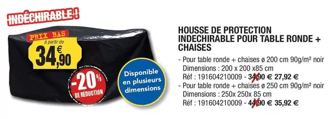 Housse De Protection Indechirable Pour Table Ronde + Chaises offre à 27,92€ sur Outiror