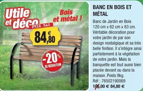 Banc En Bois Et Métal offre à 84,8€ sur Outiror