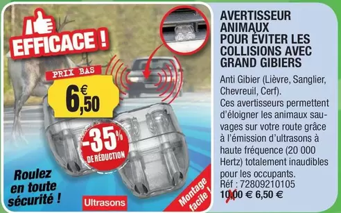 Facile - Avertisseur Animaux Pour Eviter Les Collisions Avec Grand Gibiers offre à 6,5€ sur Outiror