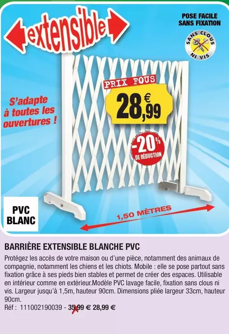 Facile - Extensible Blanche Pvc offre à 28,99€ sur Outiror