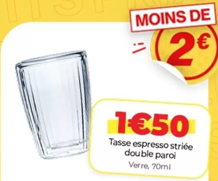 Tasse Espresso Striée Double Paroi offre à 1,5€ sur L'incroyable