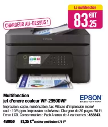 Epson - Multifonction Jet D'encre Couleur Wf-2950dwf offre à 83,25€ sur Calipage