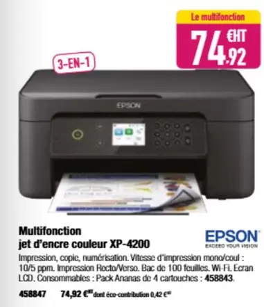 Epson - Multifonction Jet D'encre Couleur Xp-4200 offre à 74,92€ sur Calipage