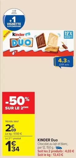 Kinder - Duo offre à 2,69€ sur Carrefour Market