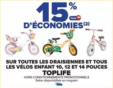 TOUS - Sur Toutes Les Draisiennes Et Tous Les Vélos Enfant 10, 12 Et 14 Pouces offre sur Carrefour Drive