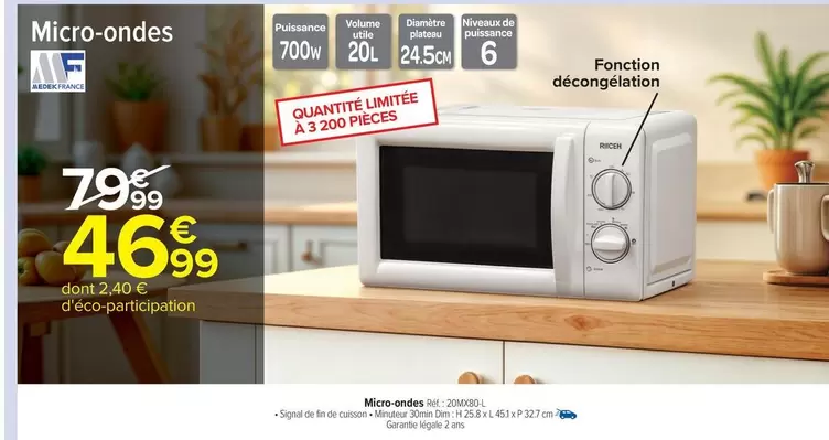 Medek - Micro-ondes Ref. 20MX80-L offre à 46,99€ sur Carrefour Express