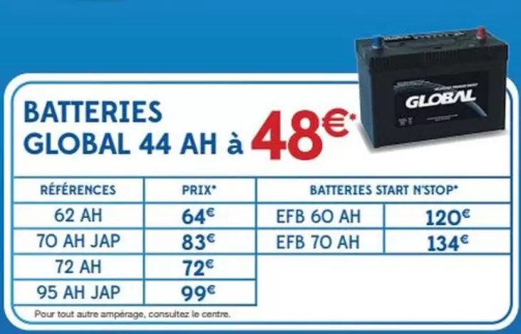 Batteries Global 44 Ah À 48 offre à 48€ sur Point S