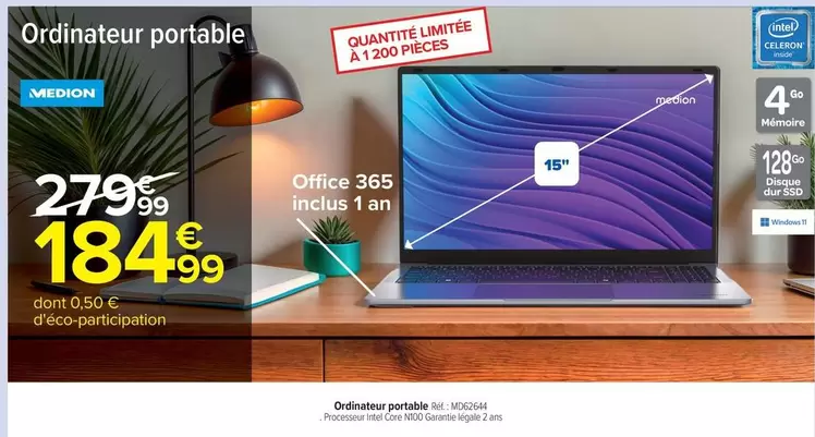 Medion - Ordinateur Portable Ref. MD62644 offre à 184,99€ sur Carrefour