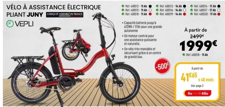 Vepli - Vélo À Assistance Électrique Pliant offre à 1999€ sur Narbonne accessoires