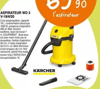 Kärcher - Aspirateur WD 3 V-19/4/20 offre à 69,9€ sur Chretien Matériaux