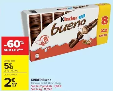 Kinder -  Bueno offre à 5,43€ sur Cora