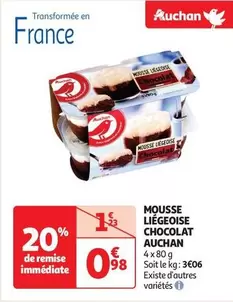 Auchan - Mousse Liégeoise Chocolat offre à 0,98€ sur Auchan Supermarché